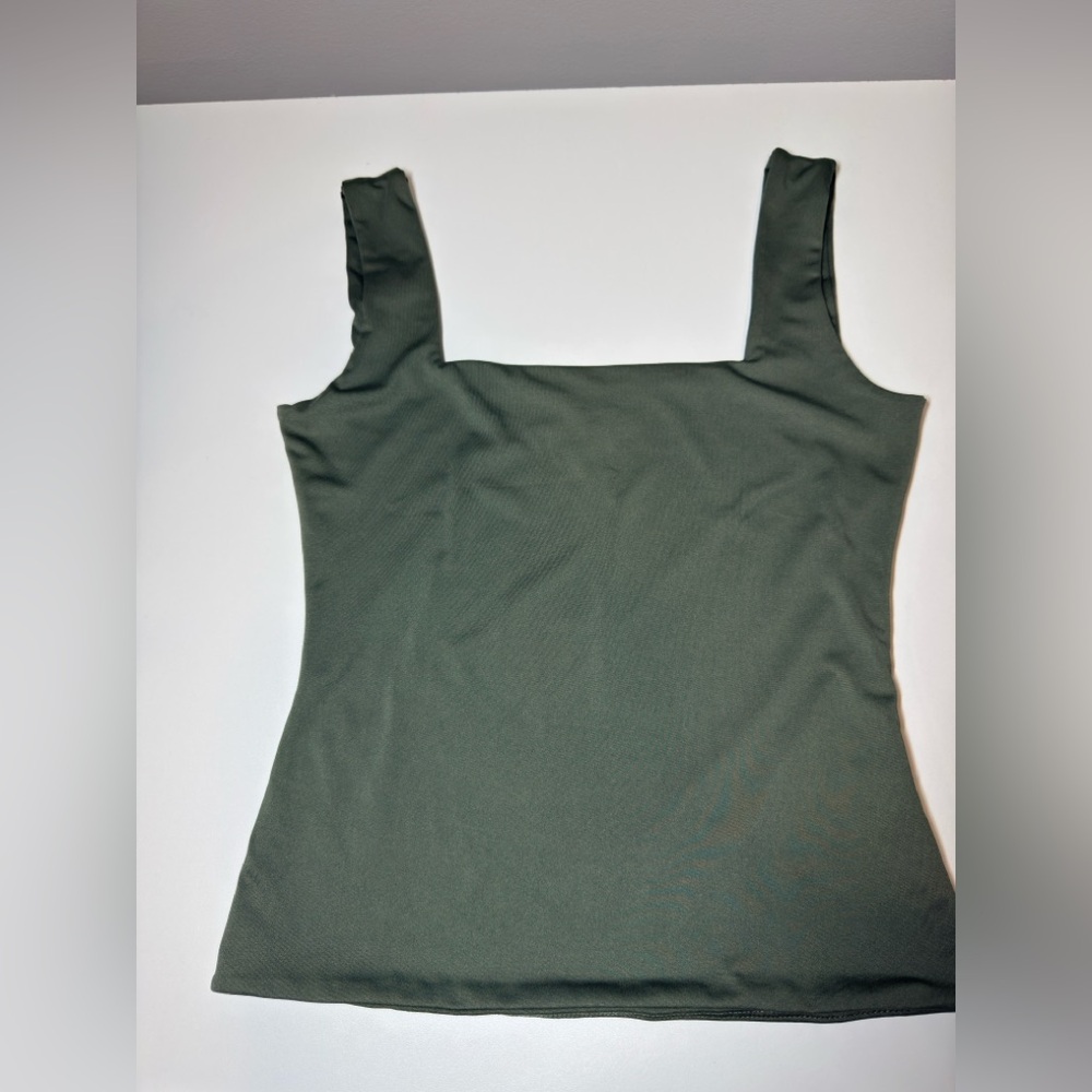 Forever21 wearever Stylish Olive Double Layered Square-neck Tank Top Camisole